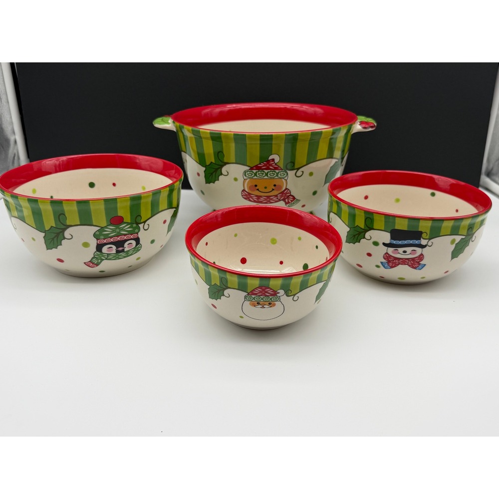 Temp-tations Winter Whimsy Ceramic Nesting Bowl Set with Lids 7 Piece Holiday